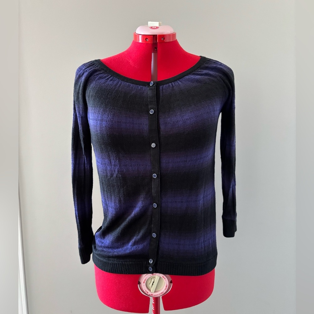 Marc by Marc Jacobs Black and Purple Striped Cardigan 3/4 sleeves size Small